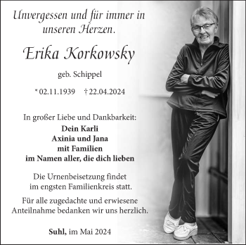 Traueranzeige von Erika Korkowsky von Südthüringer Presse