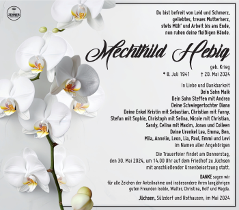 Traueranzeige von Mechthild Hebig von Südthüringer Presse