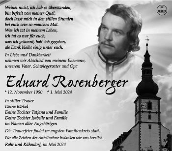 Traueranzeige von Eduard Rosenberger von Südthüringer Presse