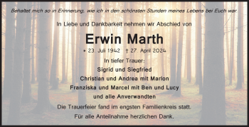 Traueranzeige von Erwin Marth von Frankenpost