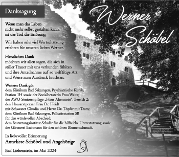Traueranzeige von Werner Schöbel von Südthüringer Presse
