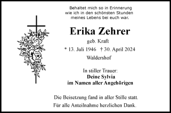 Traueranzeige von Erika Zehrer von Frankenpost