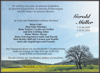 Traueranzeige von Gerold Müller von Südthüringer Presse