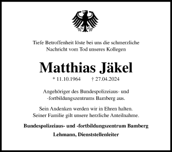 Traueranzeige von Matthias Jäkel von Neue Presse Coburg