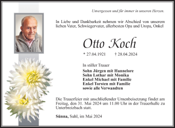 Traueranzeige von Otto Koch von Südthüringer Presse