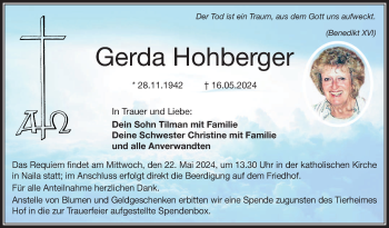 Traueranzeige von Gerda Hohberger von Frankenpost