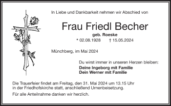 Traueranzeige von Friedl Becher von Frankenpost