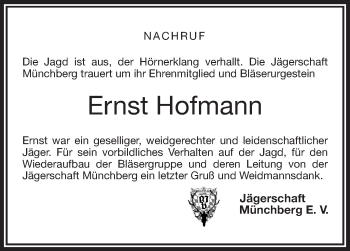 Traueranzeige von Ernst Hofmann von Frankenpost