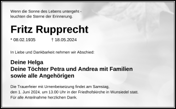 Traueranzeige von Fritz Rupprecht von Frankenpost