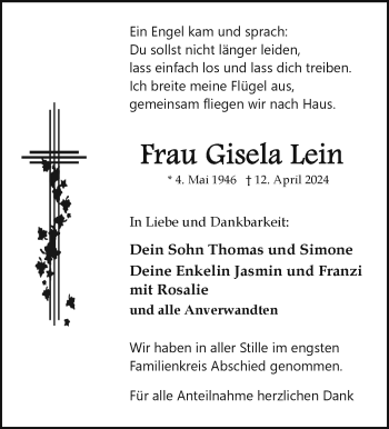 Traueranzeige von Gisela Lein von Frankenpost