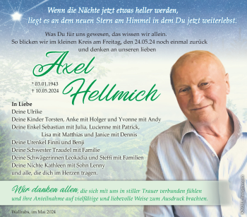 Traueranzeige von Axel Hellmich von Südthüringer Presse