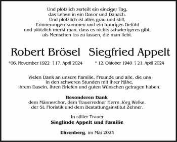 Traueranzeige von RobertSiegfried BröselAppelt von Südthüringer Presse