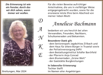 Traueranzeige von Anneliese Bachmann von Südthüringer Presse