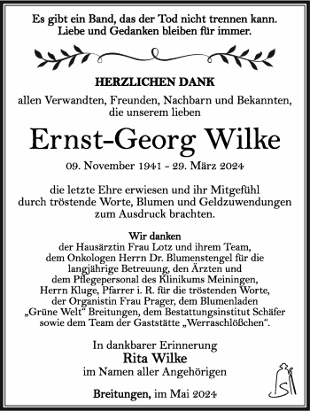 Traueranzeige von Erst-Georg Wilke von Südthüringer Presse