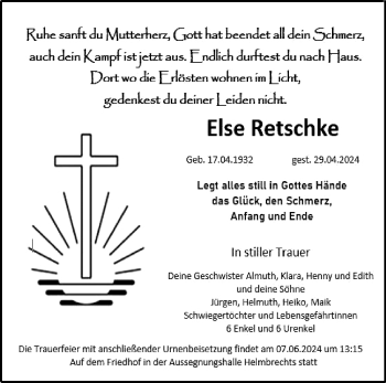 Traueranzeige von Else Retschke von Frankenpost