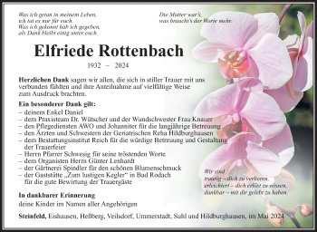 Traueranzeige von Elfriede Rottenbach von Südthüringer Presse