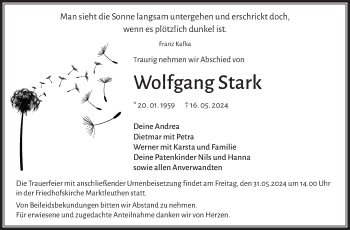 Traueranzeige von Wolfgang Stark von Frankenpost
