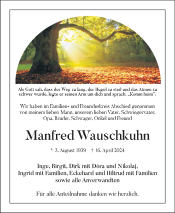 Traueranzeige von Manfred Wauschkuhn von Frankenpost