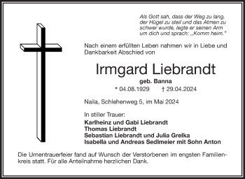 Traueranzeige von Irmgard Liebrandt von Frankenpost