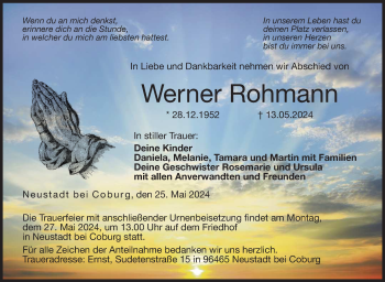 Traueranzeige von Werner Rohmann von Neue Presse Coburg