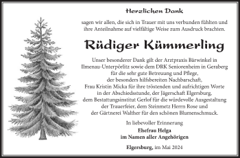 Traueranzeige von Rüdiger Kümmerling von Südthüringer Presse