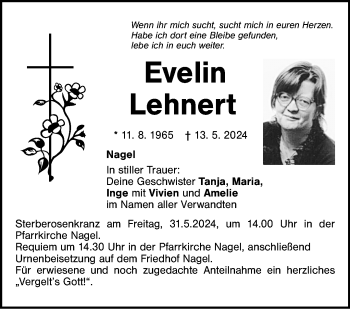 Traueranzeige von Evelin Lehnert von Frankenpost