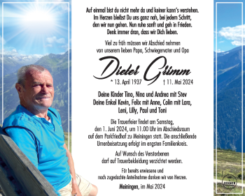 Traueranzeige von Dieter Grimm von Südthüringer Presse