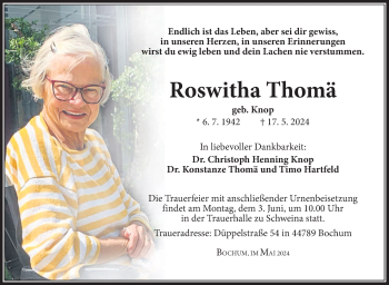 Traueranzeige von Roswitha Thomä von Südthüringer Presse