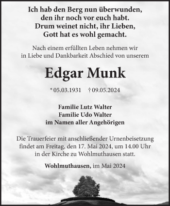 Traueranzeige von Edgar Munk von Südthüringer Presse