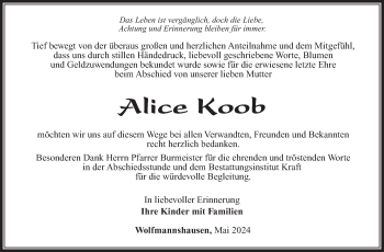 Traueranzeige von Alice Koob von Südthüringer Presse