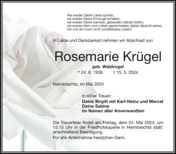 Traueranzeige von Rosemarie Krügel von Frankenpost