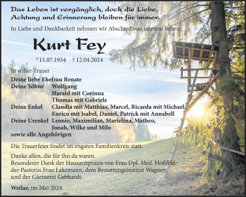 Traueranzeige von Kurt Fey von Südthüringer Presse