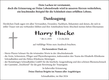 Traueranzeige von Harry Hucke von Südthüringer Presse