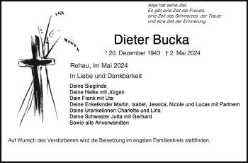 Traueranzeige von Dieter Bucka von Frankenpost