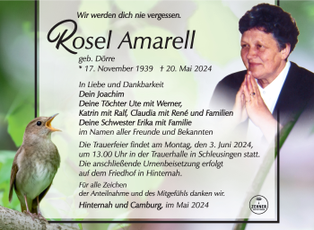 Traueranzeige von Rosel Amarell von Südthüringer Presse