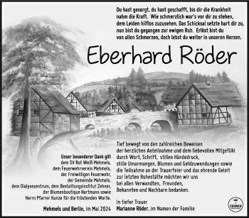 Traueranzeige von Eberhard Röder von Südthüringer Presse
