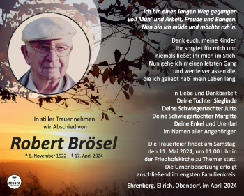 Traueranzeige von Robert Brösel von Südthüringer Presse