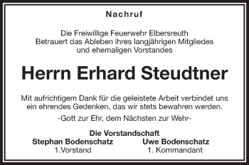 Traueranzeige von Erhard Steudtner von Frankenpost