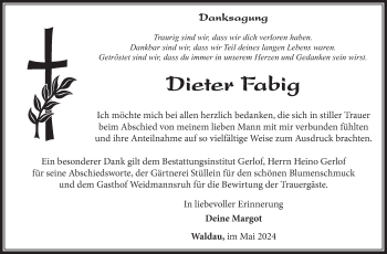 Traueranzeige von Dieter Fabig von Südthüringer Presse