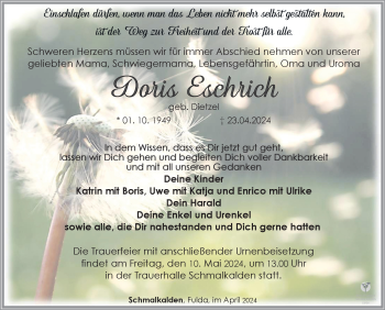 Traueranzeige von Doris Eschrich von Südthüringer Presse