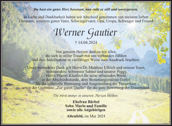 Traueranzeige von Werner Gautier von Südthüringer Presse