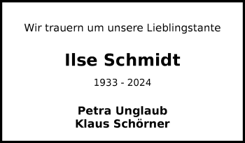 Traueranzeige von Ilse Schmidt von Frankenpost