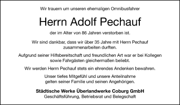 Traueranzeige von Adolf Pechauf von Neue Presse Coburg