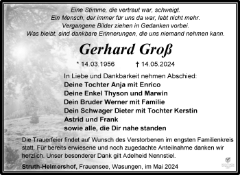 Traueranzeige von Gerhard Groß von Südthüringer Presse