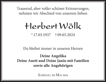 Traueranzeige von Herbert Wölk von Südthüringer Presse