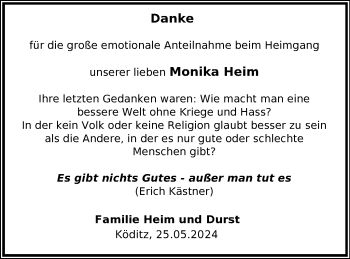 Traueranzeige von Monika Heim von Frankenpost