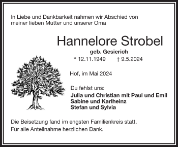 Traueranzeige von Hannelore Strobel von Frankenpost