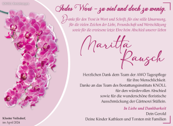 Traueranzeige von Maritta Rausch von Südthüringer Presse