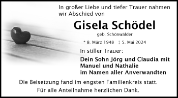 Traueranzeige von Gisela Schödel von Frankenpost