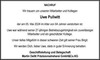 Traueranzeige von Uwe Pullwitt von Südthüringer Presse